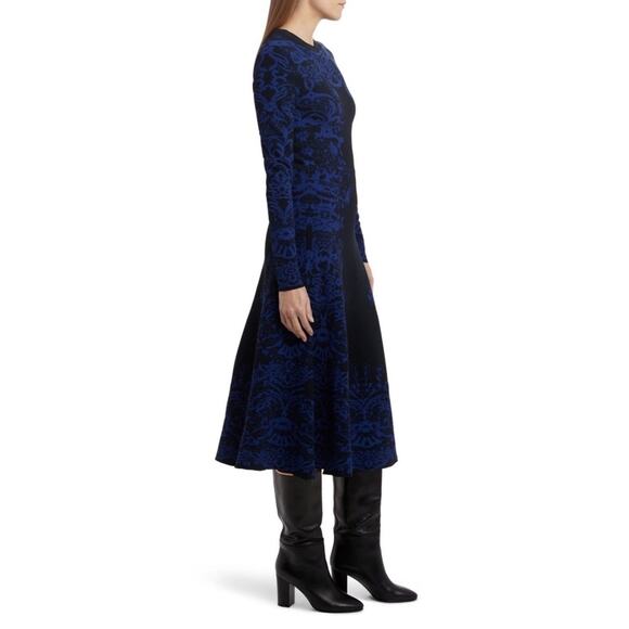 Valentino Delft Jacquard Long Sleeve Midi Sweater Dress Knit Blue M $3960 2020 - Picture 14 of 14